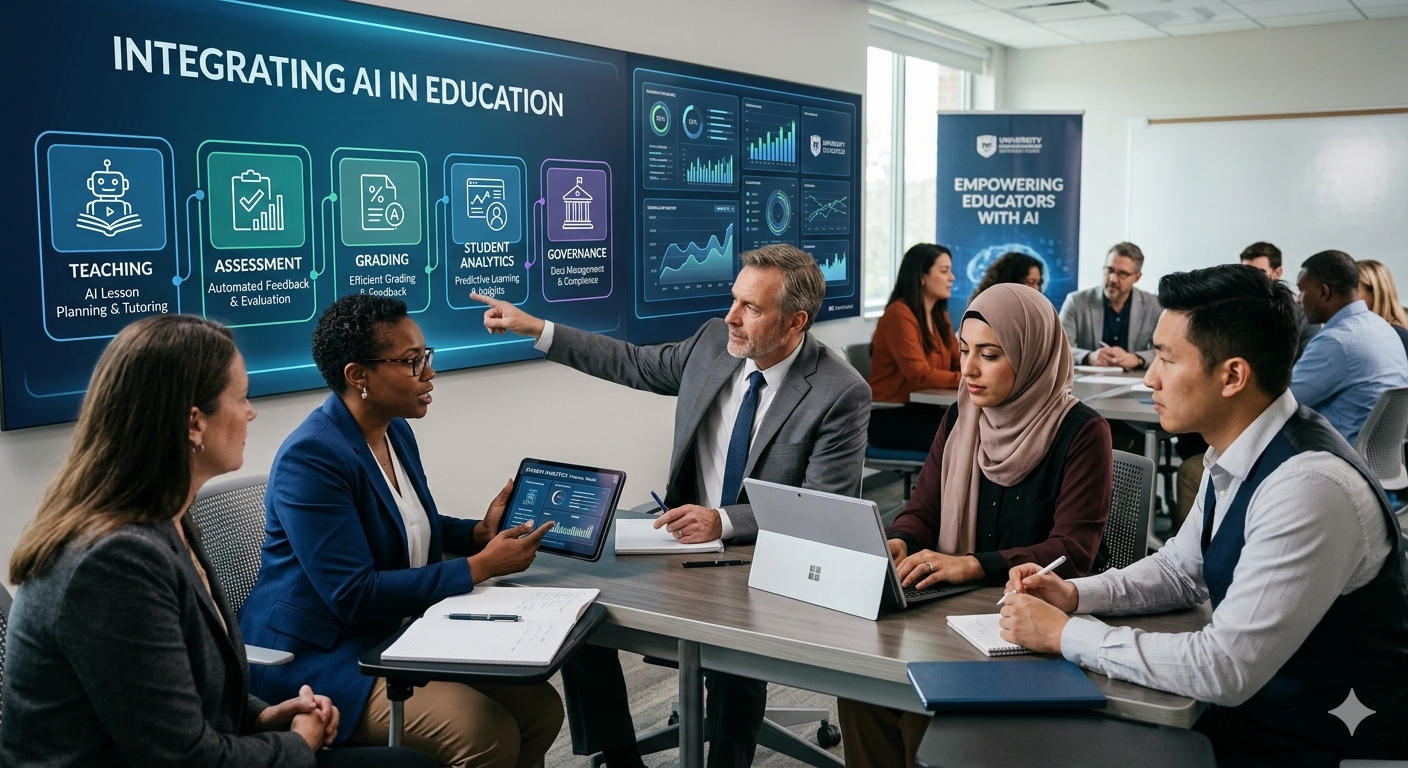 Realistic AI education training environment with modern classroom technology